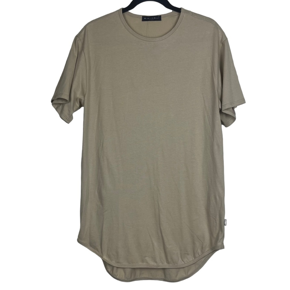 WEIV Men's Classic Crew Neck Tee Size S Super Soft Cotton Basic Minimalist Beige